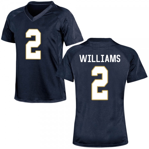 Dexter Williams Notre Dame Fighting Irish NCAA Women's #2 Navy Blue Replica College Stitched Football Jersey WDE3555TP